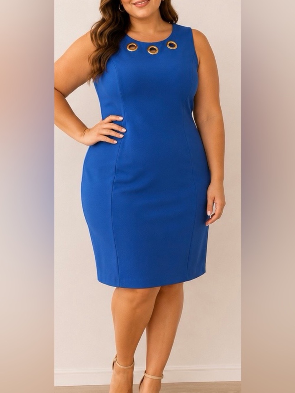 Calvin Klein Royal Blue Ponte Pencil Dress-Skirt with Gold Grommet Accents